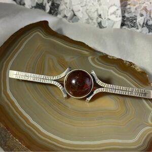 VINTAGE STERLING SILVER AMBER ART NOUVEAU STYLE BAR BROOCH